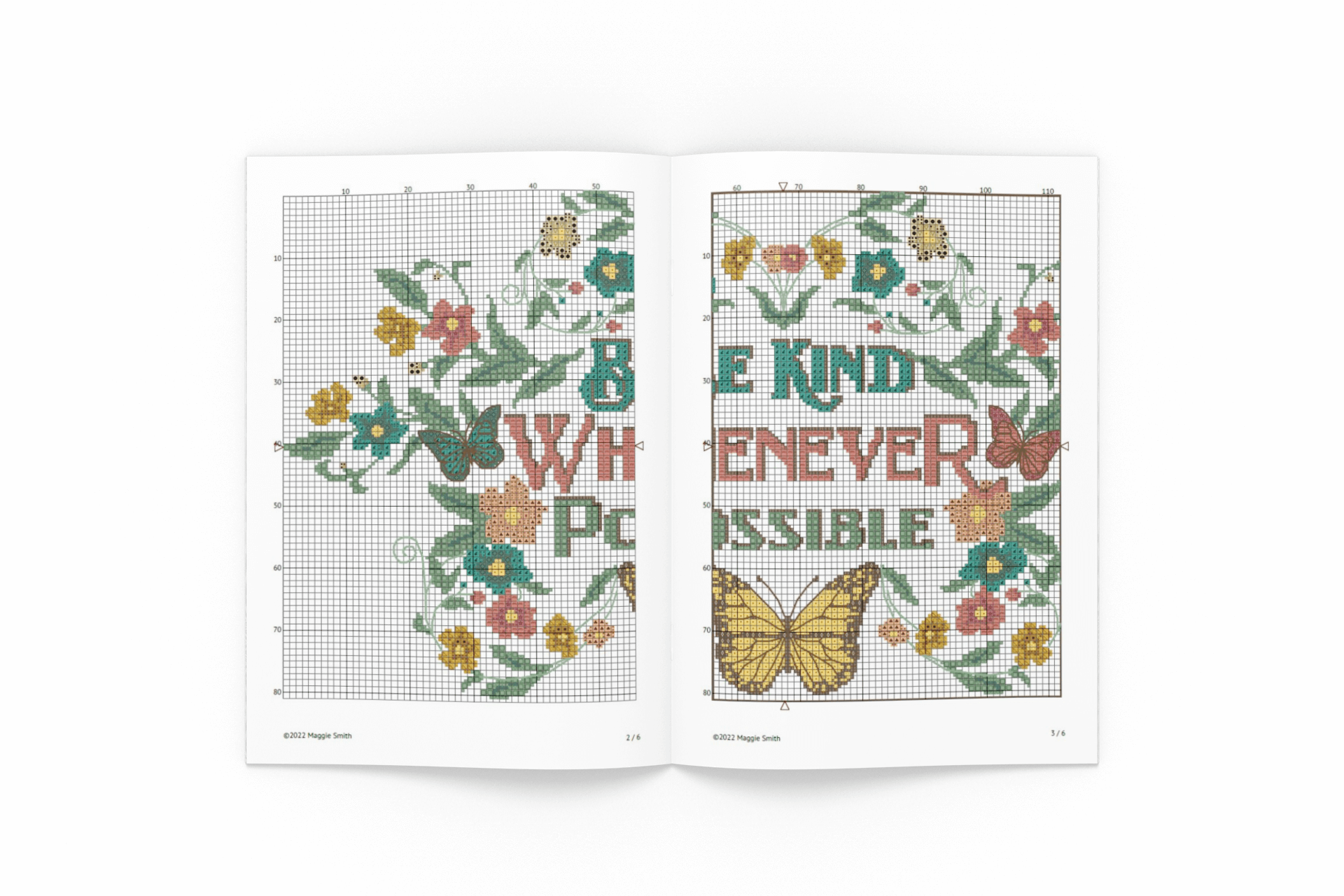 Inspirational, positive, and uplifting counted cross stitch pattern book