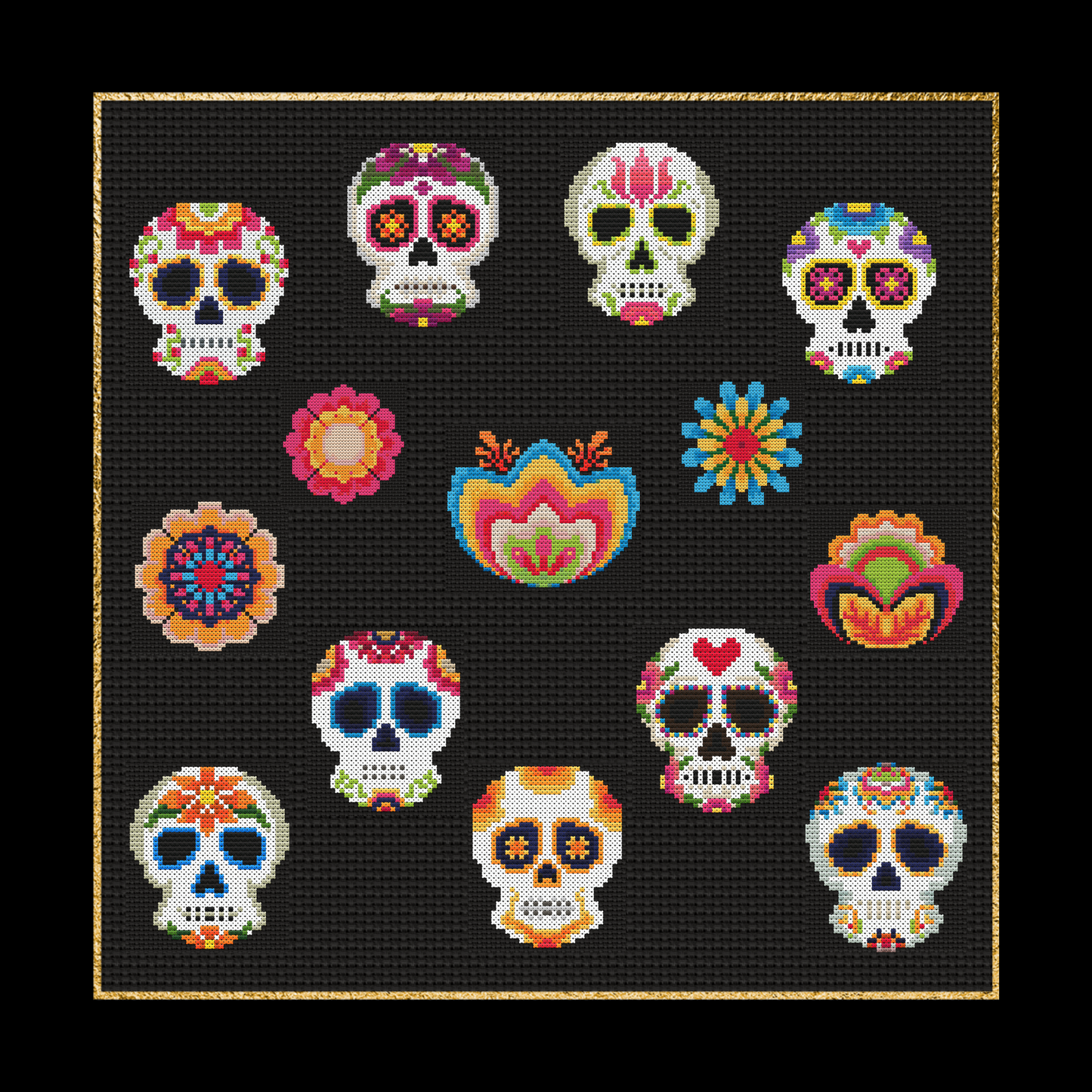 Sugar Skulls and Flowers | Counted Cross Stitch Pattern Book